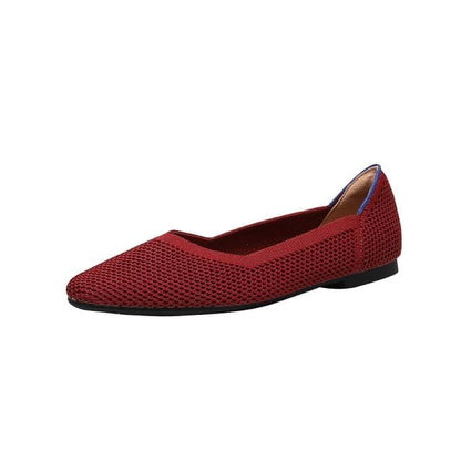 Pointed Plain Flats - Red / 34