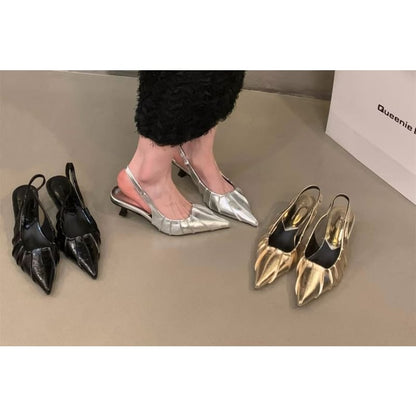 Pointed Slingback Kitten Heel Sandals