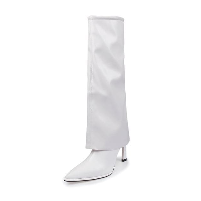 Pointed Stiletto Tall Boots - White / 35