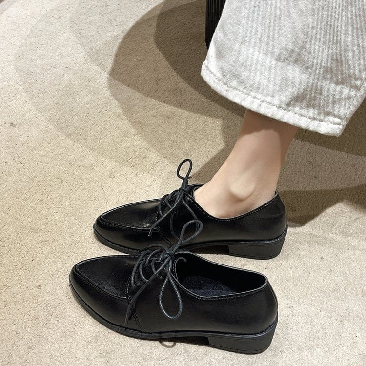 Pointed Toe Chunky Heel Derby Shoes - shoes