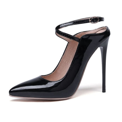 Pointed Toe Criss Cross Patent Leather Stiletto Mules