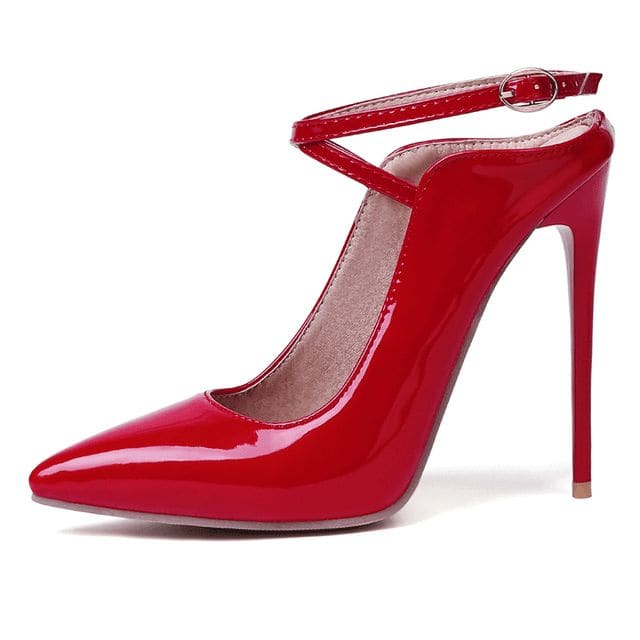 Pointed Toe Criss Cross Patent Leather Stiletto Mules - Red