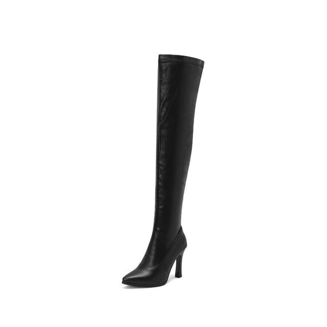 Pointed Toe High Heel Over The Knee Boots - Black / 32