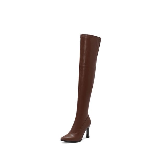 Pointed Toe High Heel Over The Knee Boots - Brown / 32