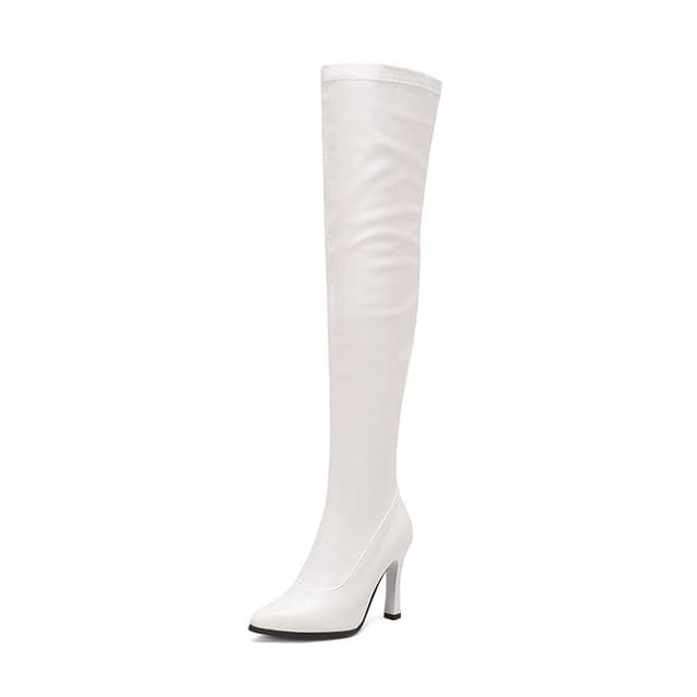 Pointed Toe High Heel Over The Knee Boots - White / 32