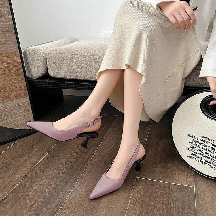 Pointed Toe Kitten Heel Slingback Sandals