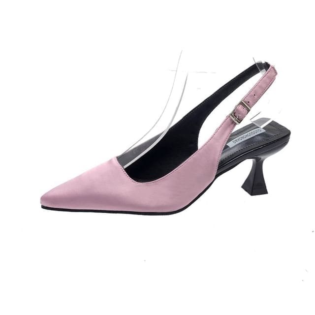 Pointed Toe Kitten Heel Slingback Sandals - Fuchsia / 34