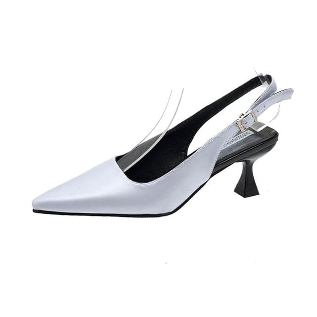 Pointed Toe Kitten Heel Slingback Sandals - Light Gray / 34