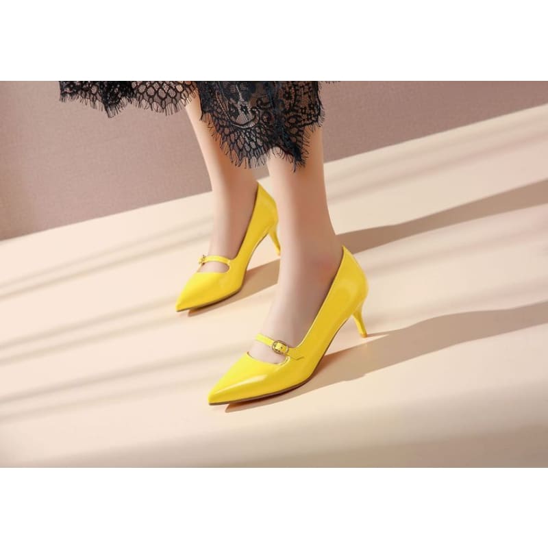 Pointed Toe Mary Jane Kitten Heel Pumps