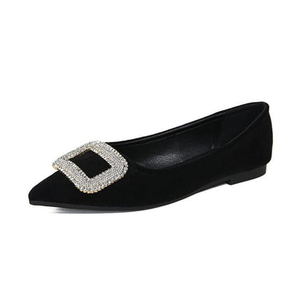 Pointed Toe Rhinestone Accent Flats - Black / 35