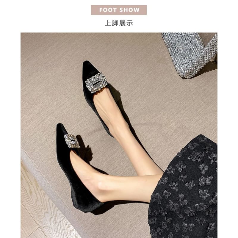 Pointed Toe Rhinestone Buckle Wedge Pumps