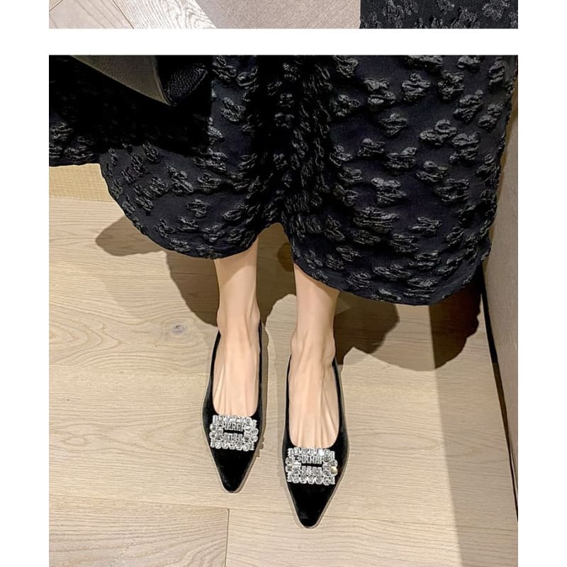 Pointed Toe Rhinestone Buckle Wedge Pumps