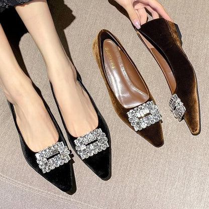 Pointed Toe Rhinestone Buckle Wedge Pumps