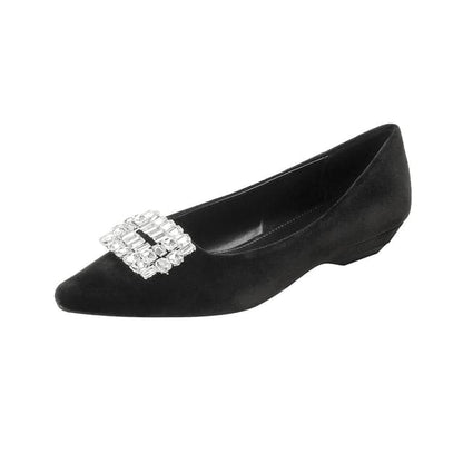 Pointed Toe Rhinestone Buckle Wedge Pumps - Black / 35