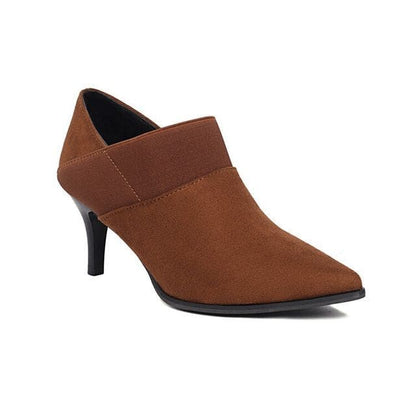 Pointy Toe High Heel Ankle Boots - Brown / 34