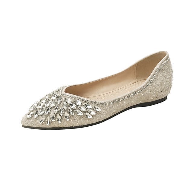 Pointy-Toe Rhinestone Flats - Almond / 35