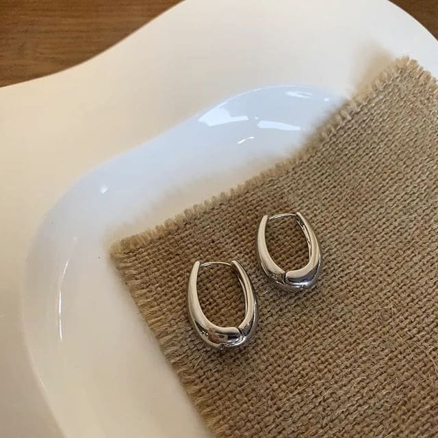 Polished Alloy Hoop Earring - 1 Pair - Silver / One Size