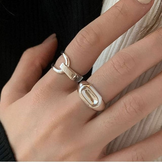 Polished / Asymmetrical Layered Alloy Open Ring - J3641