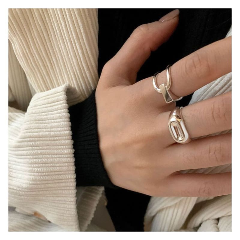 Polished / Asymmetrical Layered Alloy Open Ring - J3641