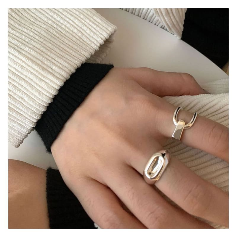 Polished / Asymmetrical Layered Alloy Open Ring - J3641