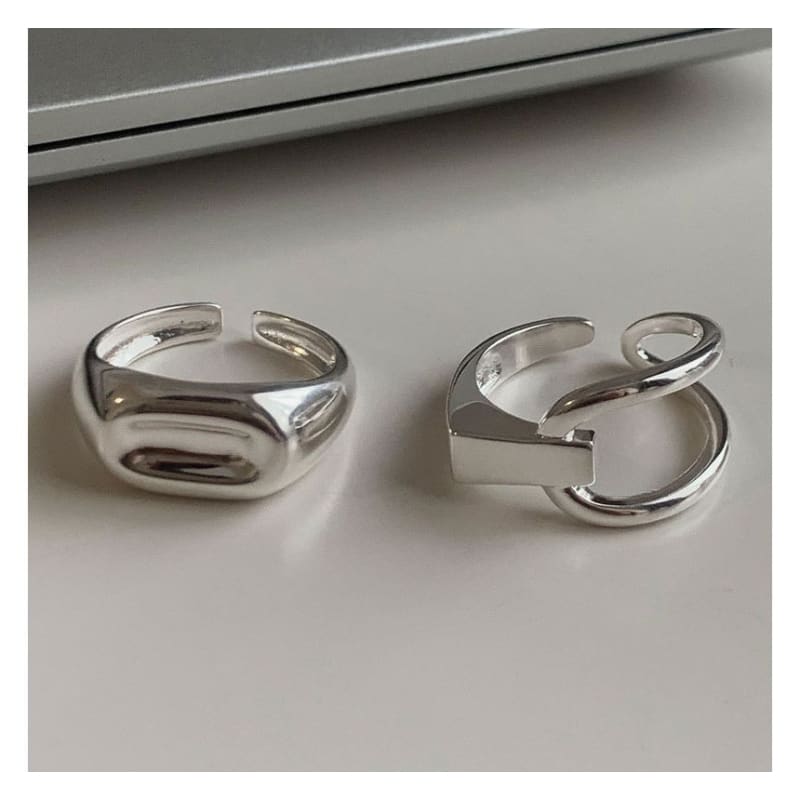 Polished / Asymmetrical Layered Alloy Open Ring - J3641