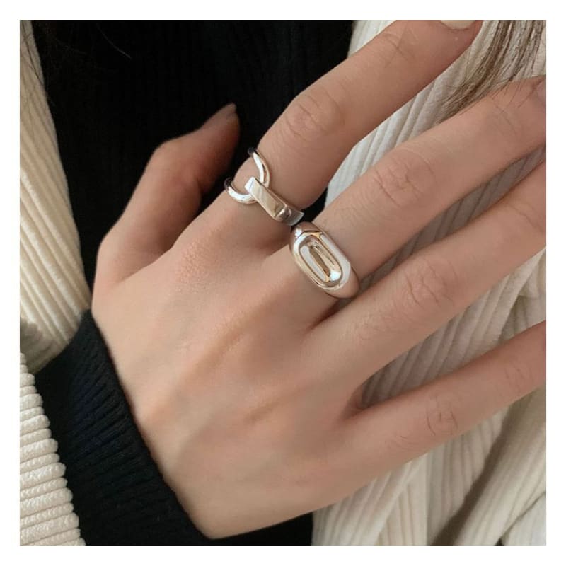 Polished / Asymmetrical Layered Alloy Open Ring - J3641