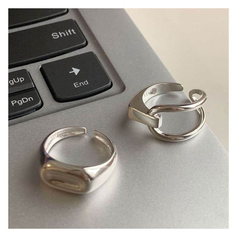 Polished / Asymmetrical Layered Alloy Open Ring - J3641