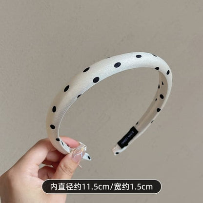 Polka Dot Fabric Headband - Black Dots - White / One Size