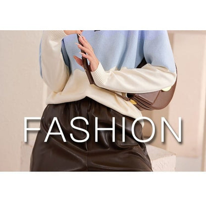 Polo Neck Color Block Sweater