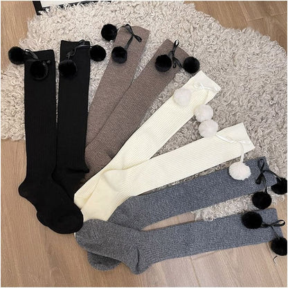 Pom Pom Knee High Socks / Over