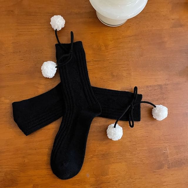 Pom Pom Socks - Black / One Size