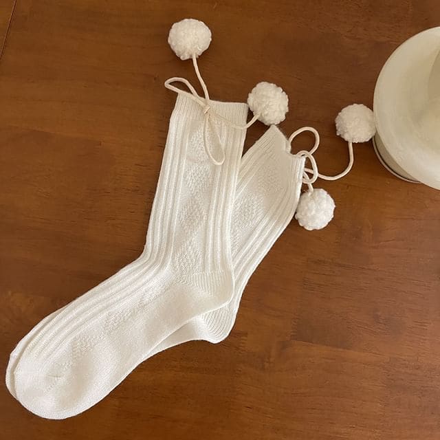 Pom Pom Socks - White / One Size