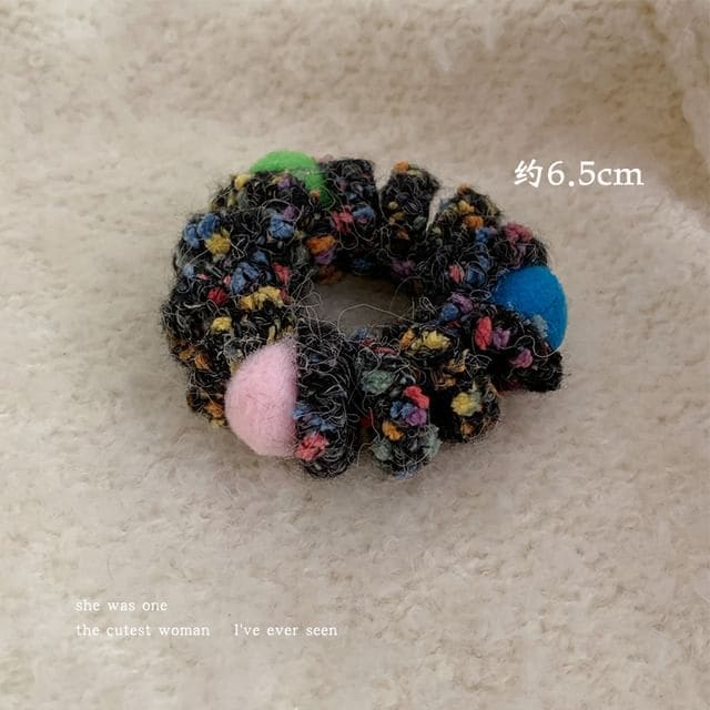 Pom Pom Yarn Coil Hair Tie - 1 Pc - Black / One Size