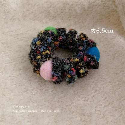 Pom Pom Yarn Coil Hair Tie - 1 Pc - Black / One Size