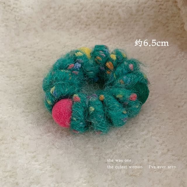 Pom Pom Yarn Coil Hair Tie - 1 Pc - Green / One Size