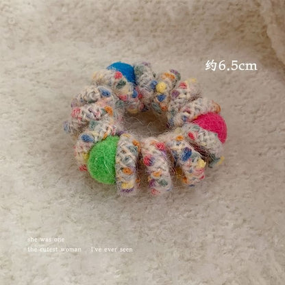 Pom Pom Yarn Coil Hair Tie - 1 Pc - Off-White / One Size