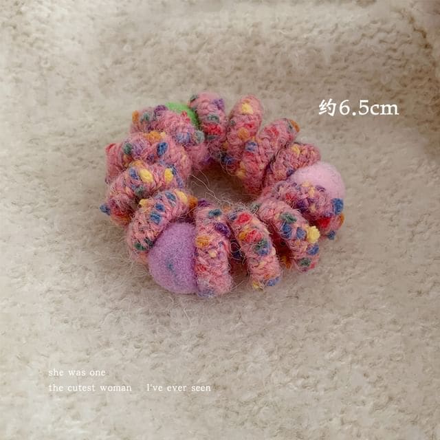 Pom Pom Yarn Coil Hair Tie - 1 Pc - Pink / One Size