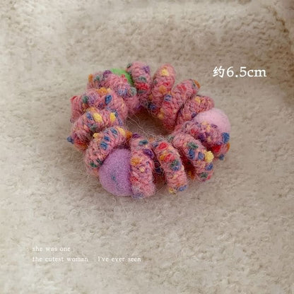 Pom Pom Yarn Coil Hair Tie - 1 Pc - Pink / One Size