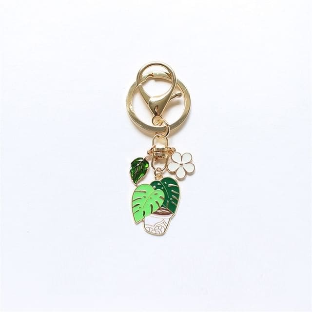 Potted Plants Bag Charm / Key Ring - Monstera - White