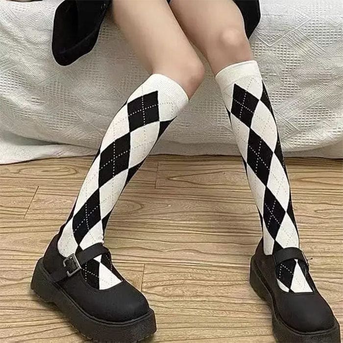 Preppy Argyle High Socks - Socks