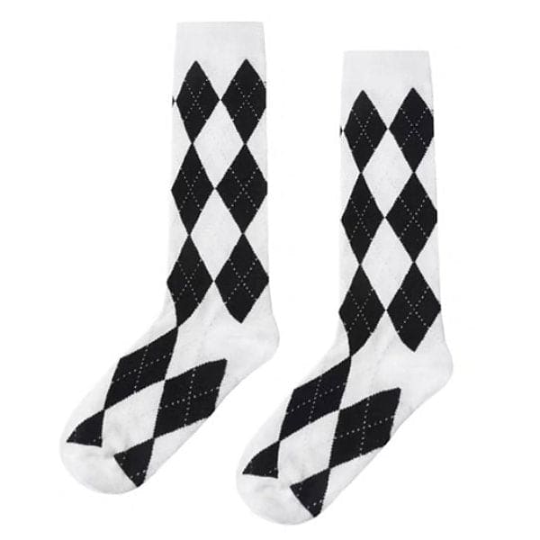 Preppy Argyle High Socks - Black/white - Socks