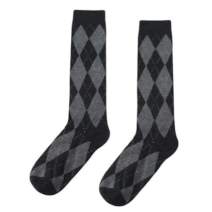 Preppy Argyle High Socks - Grey/black - Socks