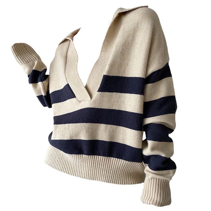 Preppy Collar Striped Pullover - Sweater