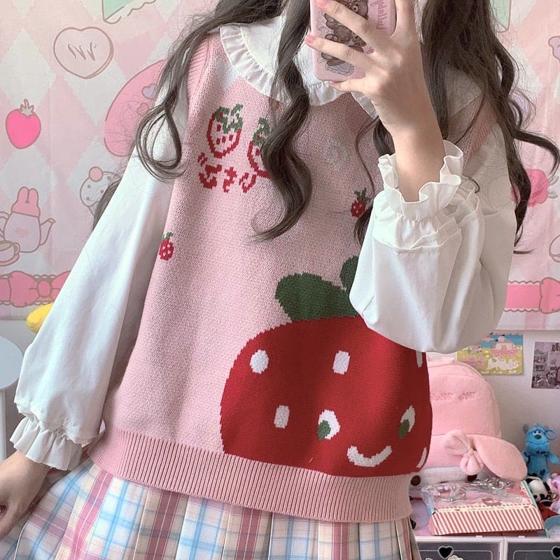 Preppy Style Kawaii Bunny Bear Winter Lolita Knitted Vest