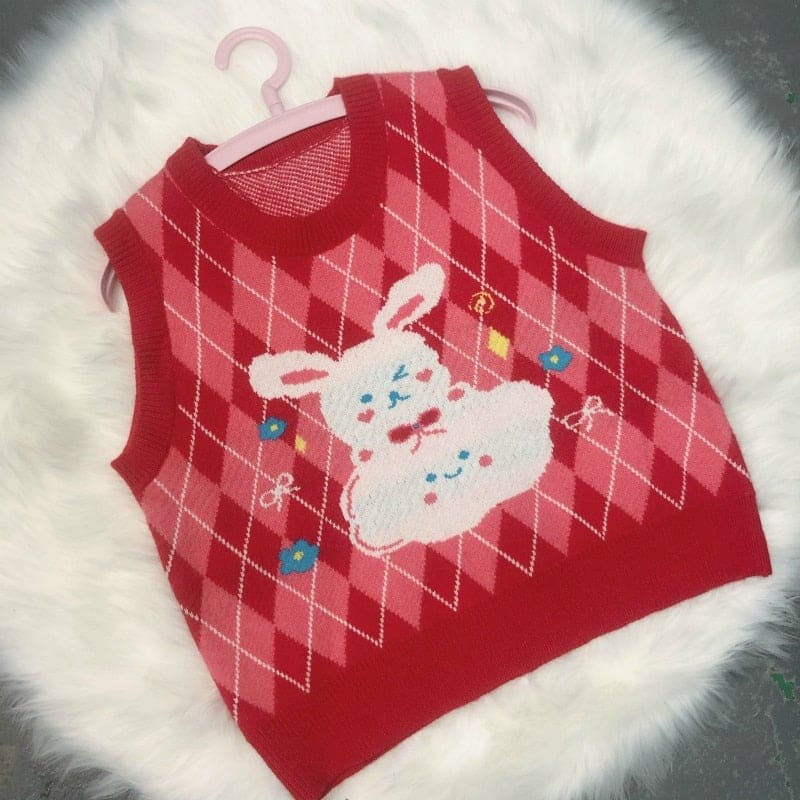 Preppy Style Kawaii Bunny Bear Winter Lolita Knitted Vest