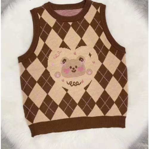 Preppy Style Kawaii Bunny Bear Winter Lolita Knitted Vest