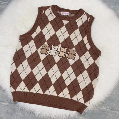 Preppy Style Kawaii Bunny Bear Winter Lolita Knitted Vest