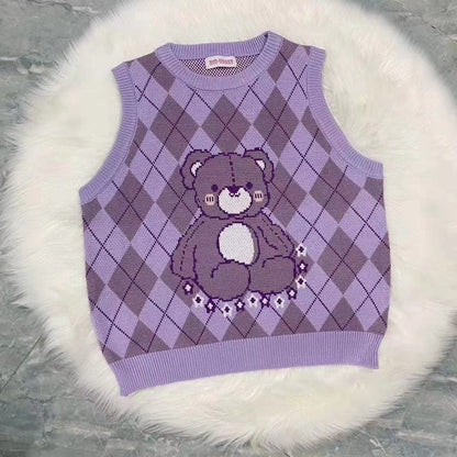 Preppy Style Kawaii Bunny Bear Winter Lolita Knitted Vest