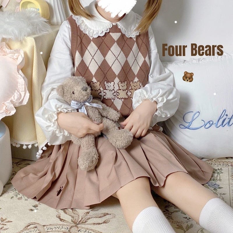 Preppy Style Kawaii Bunny Bear Winter Lolita Knitted Vest