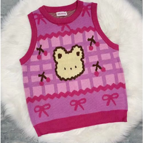 Preppy Style Kawaii Bunny Bear Winter Lolita Knitted Vest